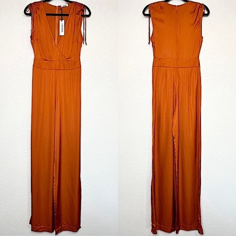 NWT L’AGENCE Sleeveless Ruched Tie Shoulder High Rise Wide Leg Wrap Jumpsuit XS - Picture 4 of 5